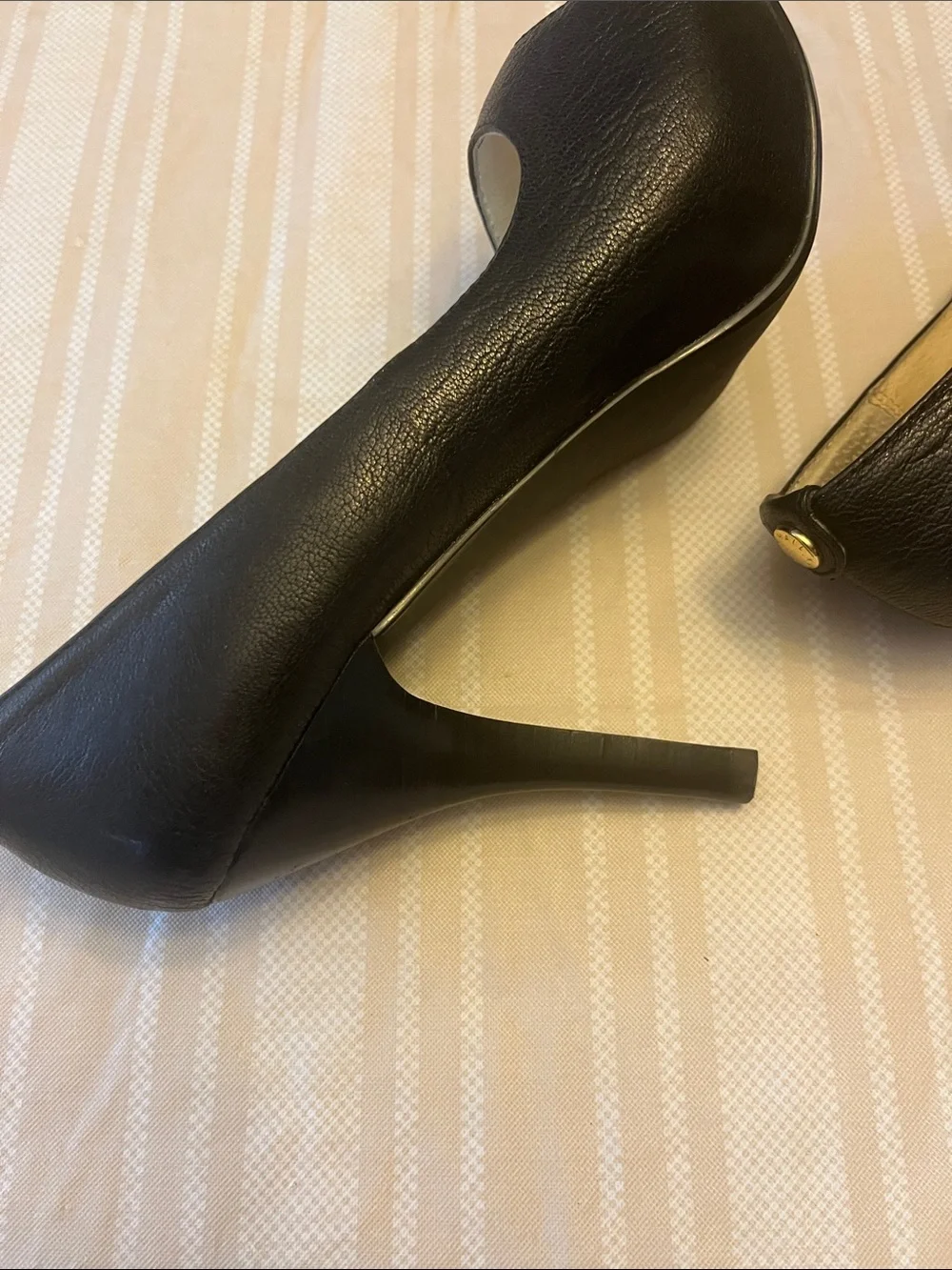 Michael Kors Black Leather Peep-Toe Stiletto Heels size 8.5
